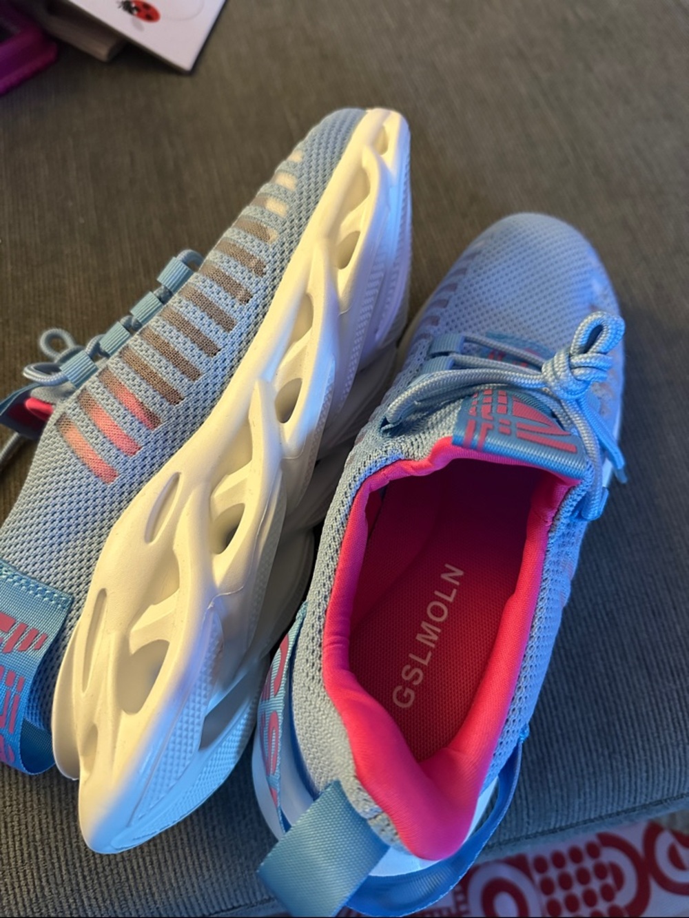 Blue Athletic Sneakers with Pink Lining